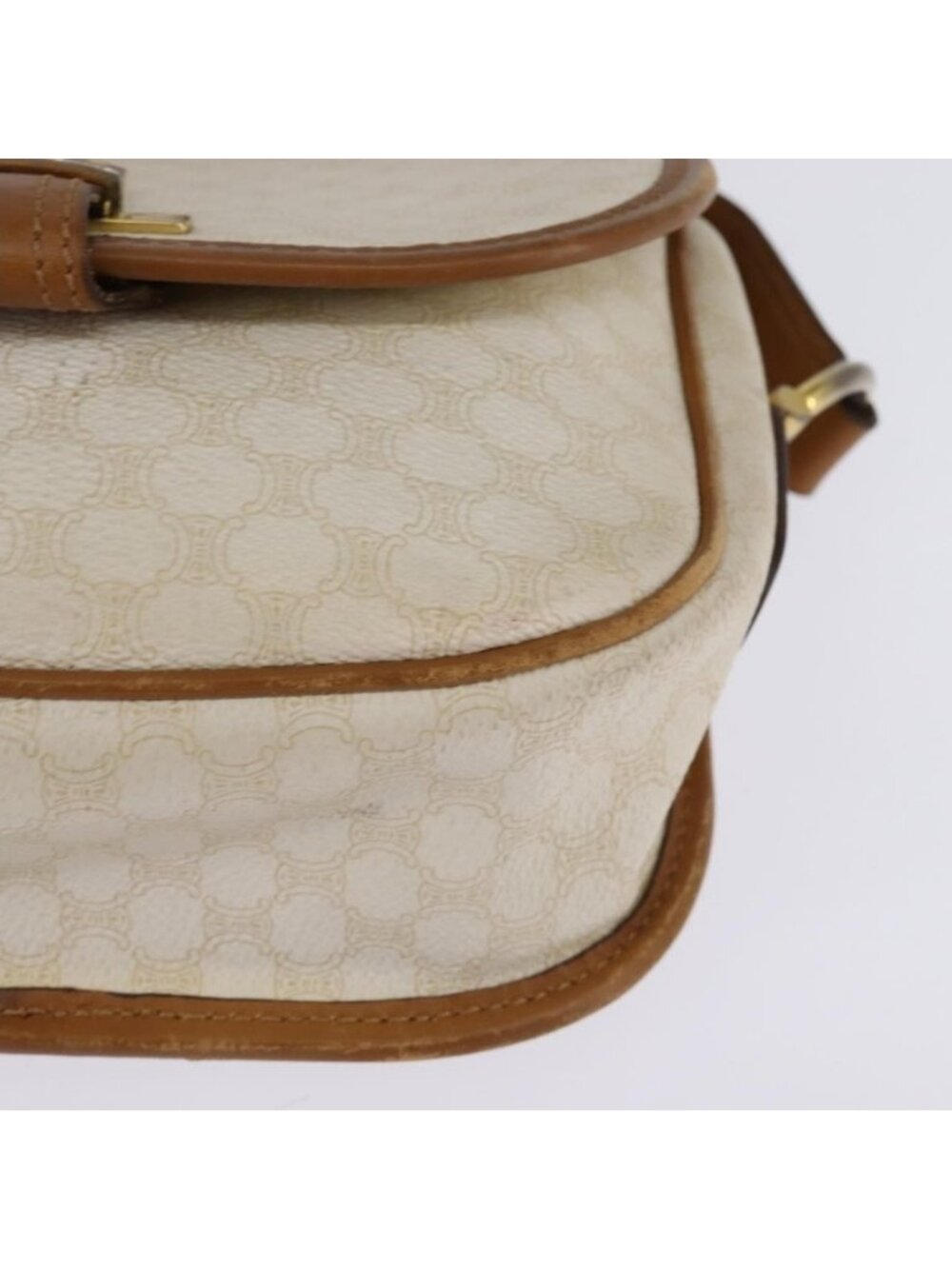 Authentic CELINE Macadam Canvas Shoulder Bag PVC Leather White Gold - Picture 8 of 16